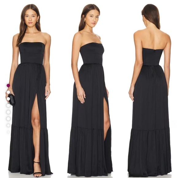 NWT Lovers and Friends  Brylee Gown in Black Strapless Satin Maxi Dress - XS - Picture 1 of 14